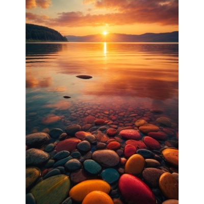 Алмазная мозаика Закат на озере блестящая 30х40 см полное заполнение Рыжий кот АЛМ-0026