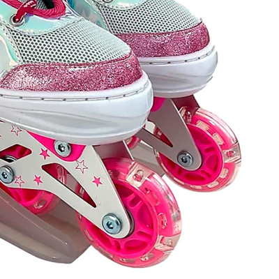 Ролики раздвижные размер 38-41 со светом Dvizhok 141V-672-6 розово белые 3