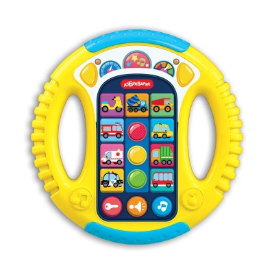 Музыкальный руль Весёлые машинки Азбукварик 3303В жёлтый 01 Музыкальный руль Весёлые машинки Азбукварик 3303В жёлтый 01