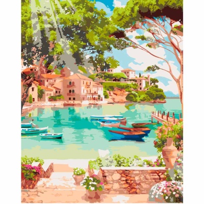 Картина по номерам Лазурный причал 40х50 см 30 цветов Рыжий кот Х-4588