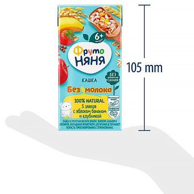 Каша жидкая безмолочная 5 злаков яблоко банан клубника 0.2 л от 6 месяцев ФрутоНяня 79836 5