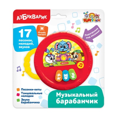 Игрушка Музыкальный барабанчик красный Азбукварик 3113В-1 Игрушка Музыкальный барабанчик красный Азбукварик 3113В-1