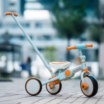 Беговел-велосипед с ручкой Bubago Flint BG-FP-109-5 песочный-голубой