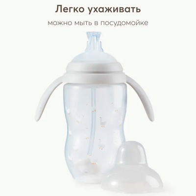 Поильник с трубочкой и ручками Happy Baby 14016 light gray 2