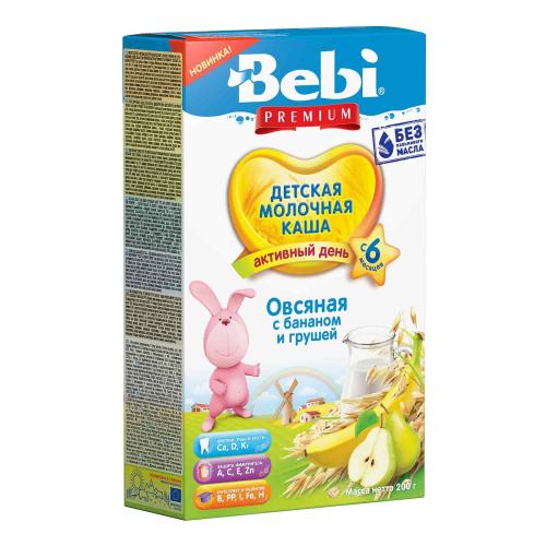 Каша Bebi Premium молочная овсяная с бананом и грушей с 6 мес 200г