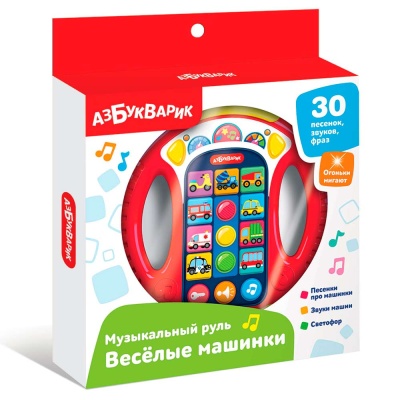 Музыкальный руль Весёлые машинки Азбукварик 3303А красный 2