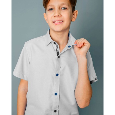Рубашка школьная с коротким рукавом для мальчика Deloras С71752S светло серая 4