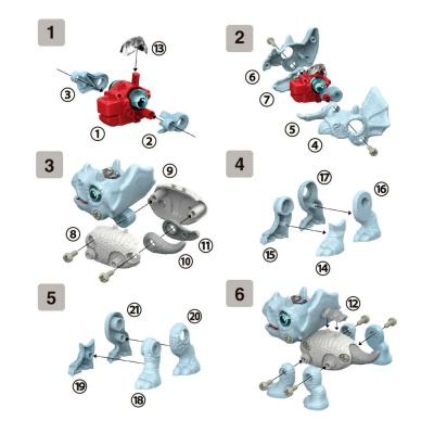 Конструктор Динозавр Трицератопс RoboLife 13.5 см 29 деталей свет и звук 1TOY Т23906 2