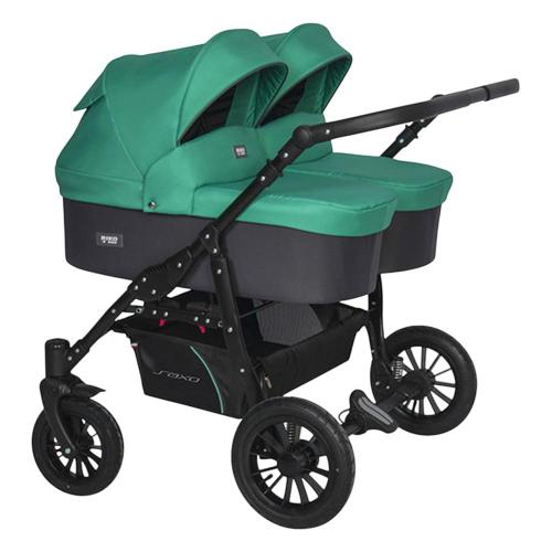 Коляска для двойни 2 в 1 Riko Basic Saxo 01 бирюзовый-чёрный