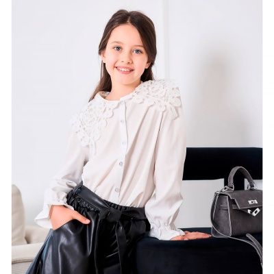 Блузка школьная для девочки Синяя Мода W004C-G39 молочная 3
