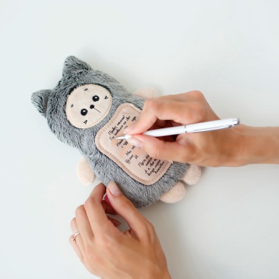 Игрушка 3 в 1 с вишнёвыми косточками Котёнок с метрикой Мякиши 4607070496847