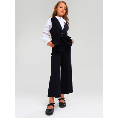 Костюм школьный для девочки жилет и брюки Синяя Мода W9021B-G39 тёмно синий 2