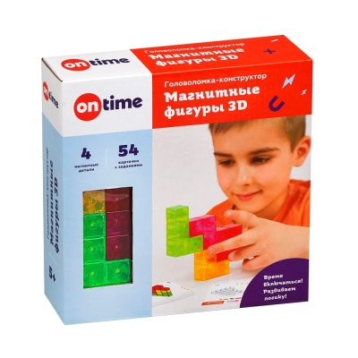 Головоломка конструктор Магнитные фигуры 3D 4 детали 54 задания On time 45023