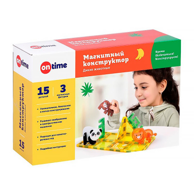 Магнитный конструктор Дикие животные 15 деталей On time 45189 4