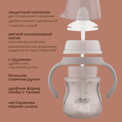 Поильник Непроливайка с мягким носиком и грузиком 180 мл с 6 месяцев Lubby 30991 2