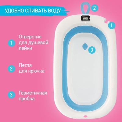 Ванночка складная с термометром и матрасиком Roxy-Kids RFB-11-BL голубой 03