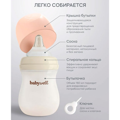Бутылочка для кормления из стекла с нижним клапаном Babywell BW12062 3