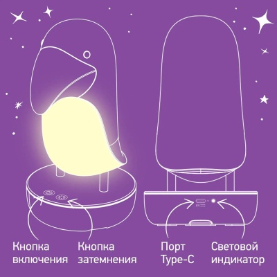 Ночник Тукан ступенчатая регулировка яркости Roxy-Kids RTCN-001 розовый 6