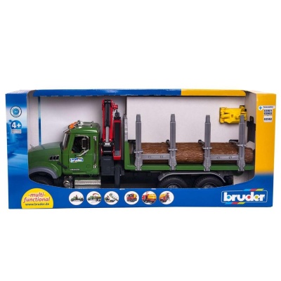 Машинка Лесовоз MACK с портативным краном и брёвнами Bruder 02-824 02