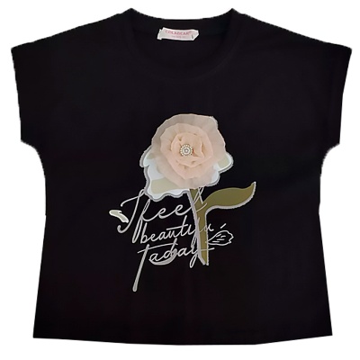 Футболка с объёмным цветком для девочки Colabear 683902 черная