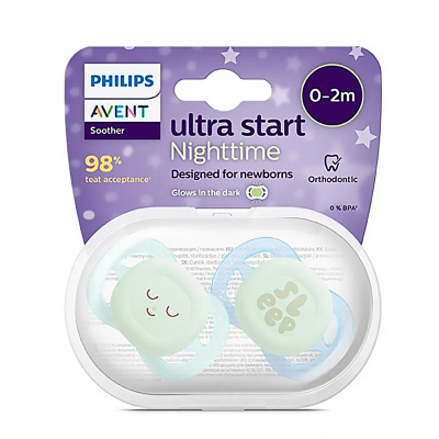 Пустышка Ultra start night ночная 0-2 месяца 2 штуки Avent SCF075/08 5
