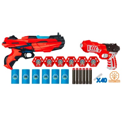Бластеры 2шт с аксессуарами и 40 мягкими пулями Abtoys DQ-3302/FJ911 1
