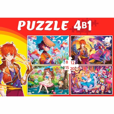 Пазлы 4 в 1 Мир анимэ Рыжий кот П8-12-15-20-7043  1