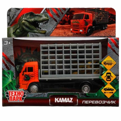 Машинка КамАЗ перевозчик с динозавром Технопарк KAMCHE-15DIN-DINO