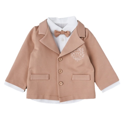 Костюм пиджак брюки рубашка для мальчика Little star 601243 бежевый графит 2