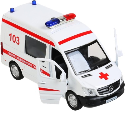 Металлическая модель Mercedes-Benz Sprinter Скорая Технопарк SPRINTERVAN-14SLAMB-WH 02