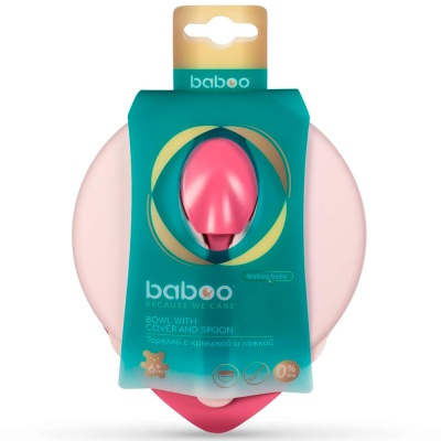Тарелка с крышкой и ложкой Baboo 9-027 розовая 3