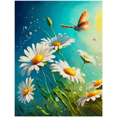 Алмазная мозаика Цвет ромашки 30х40 см полное заполнение Рыжий кот НД-0562
