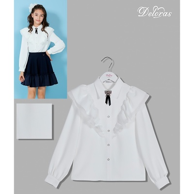 Блузка школьная с длинным рукавом для девочки Deloras C63494-25 белая 2
