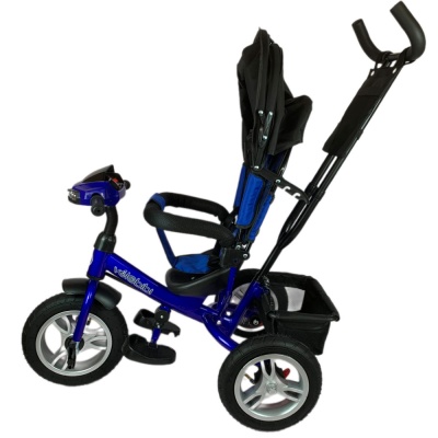 Велосипед трёхколесный с ручкой Солнце для малышей Рыжий кот ВЛ-0690 синий 3