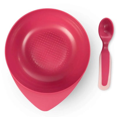 Тарелка с крышкой и ложкой Baboo 9-027 розовая 2
