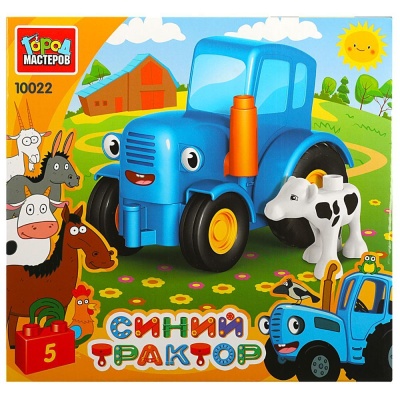 Конструктор для малышей Синий трактор с коровой 5 деталей Город мастеров 10022-GK(48)