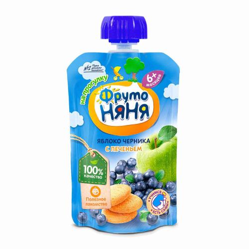Пюре яблоко черника с печеньем 6мес 90г ФрутоНяня