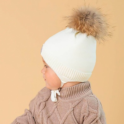 Шапка зимняя утеплённая с меховым помпоном на завязках Наследникъ НВ1015-ЭК 3