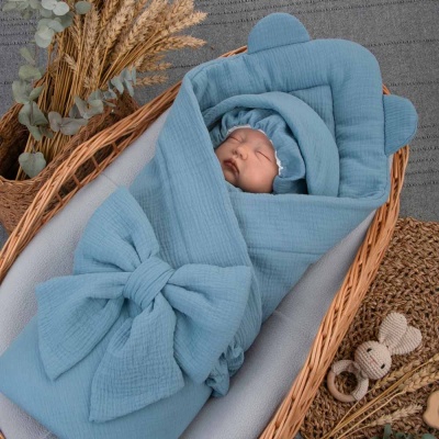 Комплект на выписку 4 предмета Муслин лето KiDi 4.219(Мс)-52/62 серо голубой 3