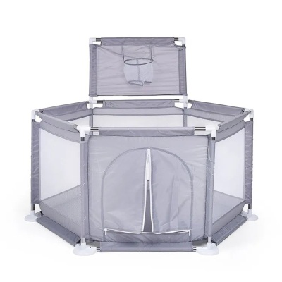 Манеж детский шестигранный с баскетбольным кольцом М9-4 серый 05