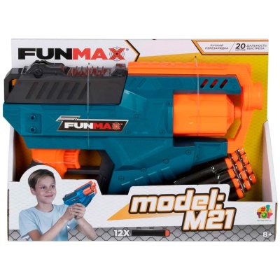Бластер FunMax M21 механический барабанный 12 снарядов 1TOY Т24237 4