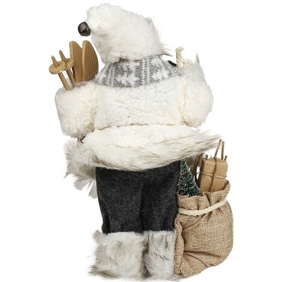 Сувенир Дед Мороз в серой шубе с белым мехом и лыжами 35 см Miland НУ-6275 03