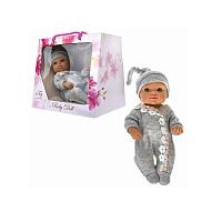Пупс в сером трикотажном комбинезоне и шапочке Premium 20см 1toy Т22488