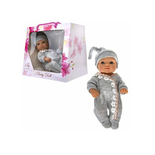 Пупс в сером трикотажном комбинезоне и шапочке Premium 20см 1toy Т22488