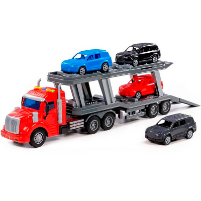 Автомобиль Профи тягач с полуприцепом автовозом инерционный Полесье 83972 2