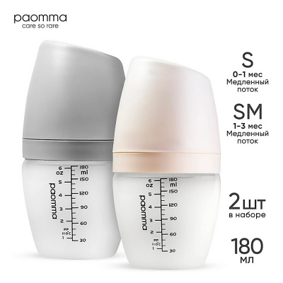 Набор пластиковых бутылочек 180 мл 2 штуки медленный поток Paomma PB11512 2