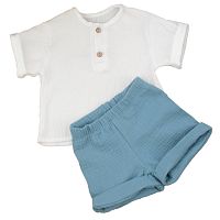 Комплект летний для мальчика рубашка шорты Муслин KiDi 921.650(Мс)-52 серо-голубой