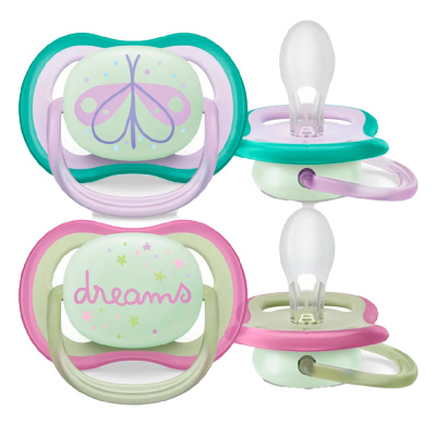 Пустышка Avent Ultra air night с футляром 0-6 месяцев 2 штуки светящаяся Avent SCF376/191