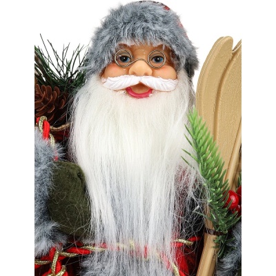 Сувенир Дед Мороз в клетчатой шубе с серым мехом и лыжами 35 см Miland НУ-6271 04