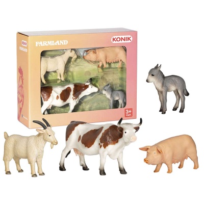 Набор фигурок Животные фермы: козел, овца, осел, корова Konik AMF1111-1